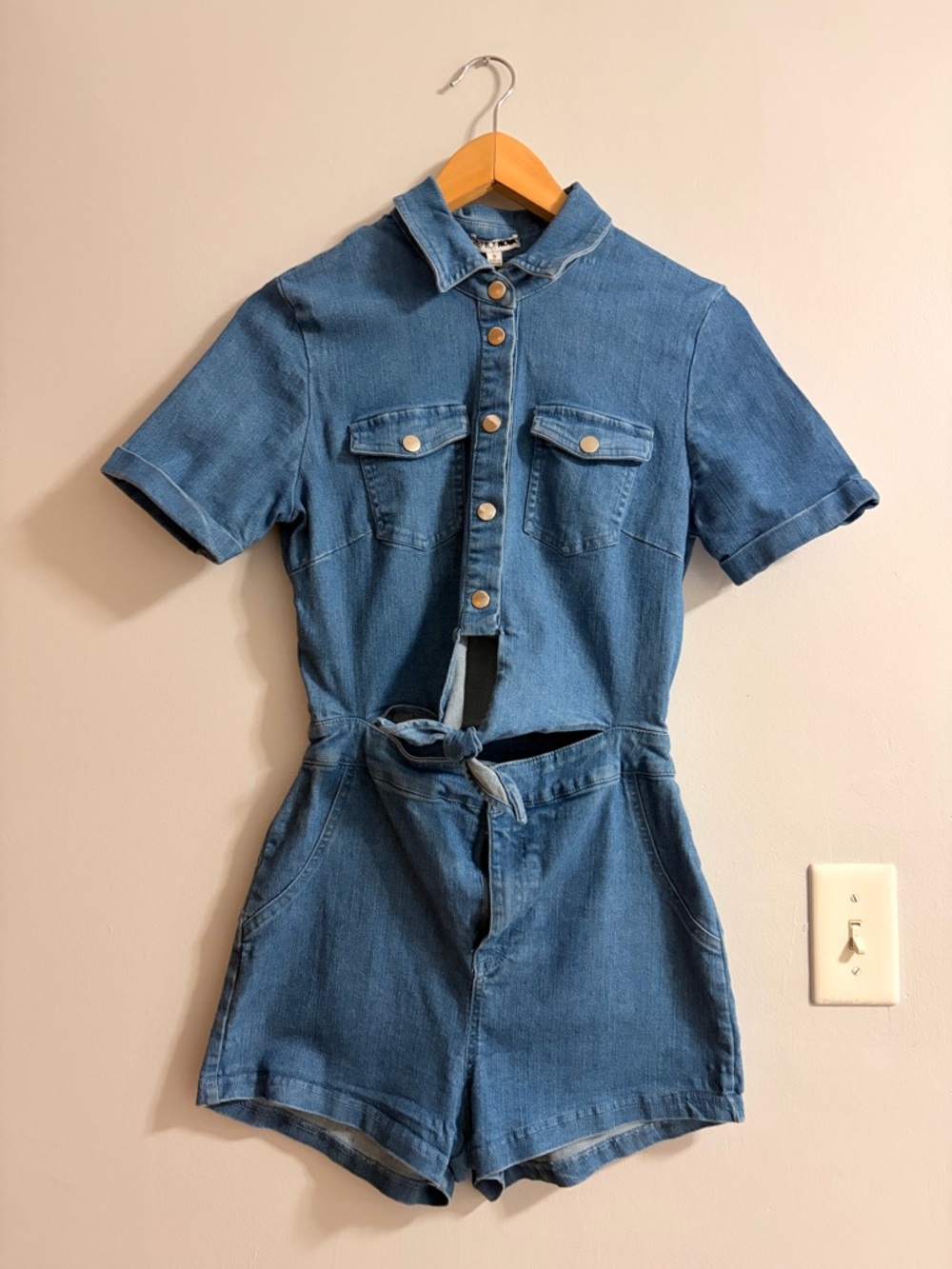 Fashion Nova Blue Denim Short Sleeve Romper